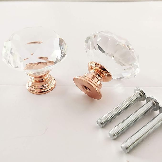 10 Leichte Kristallmöbelknöpfe – 30 Mm Durchmesser – Roségoldene Oberfläche – Einfach An Schubladen Und Schränken Zu Montieren