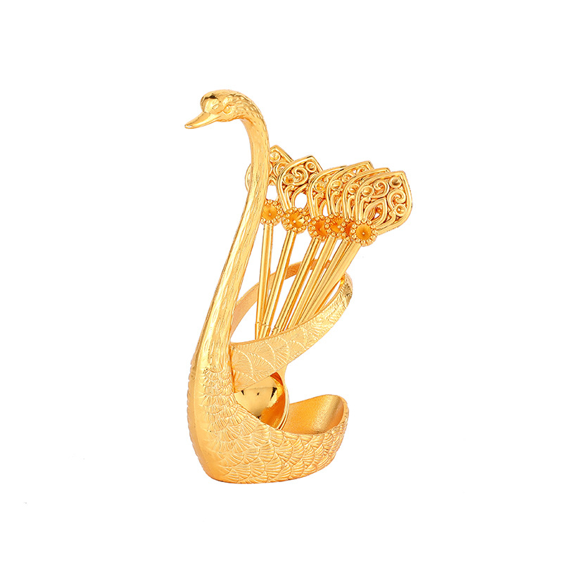 Set Mit 6 Schwanenlöffeln, Metalllöffel Für Kaffee, Desserts, Kuchen, Salate, Cocktails Und Desserts (gold)