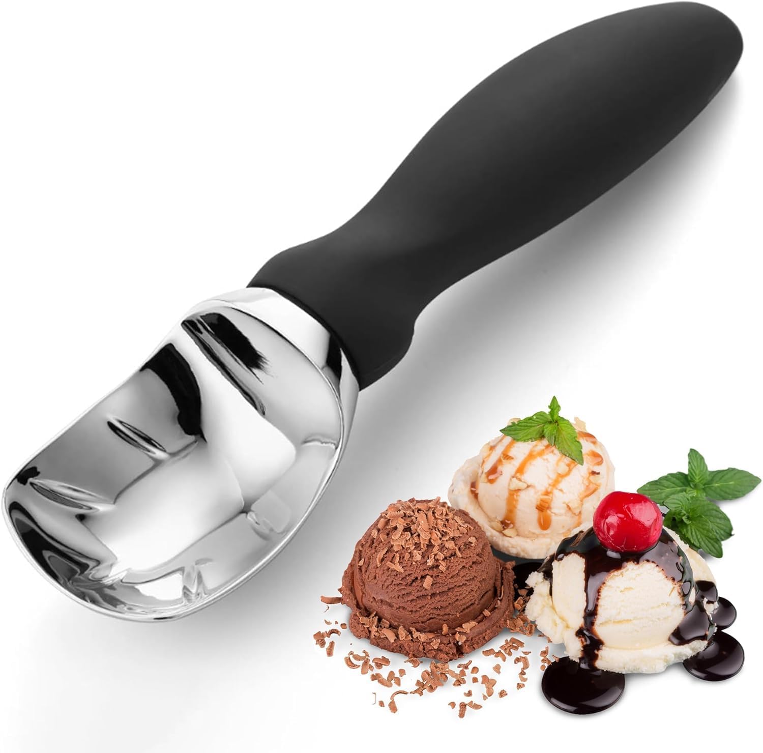 Eiskugelportionierer – Eiskugelportionierer Aus Edelstahl – Für Gelato, Sorbet, Keksteig, Melone Und Gefrorenen Joghurt (schwarz)