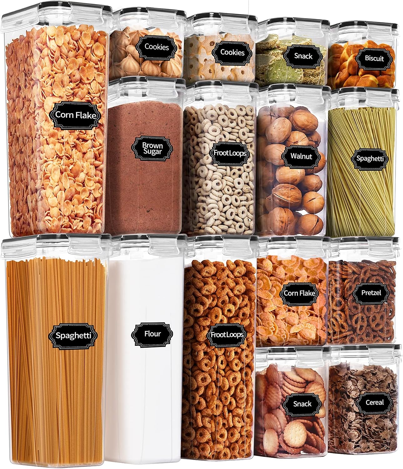 Set Mit 16 Luftdichten Vorratsdosen, Ideal Zum Organisieren Und Aufbewahren Von Lebensmitteln In Ihrer Speisekammer, Geeignet Für Müsli.