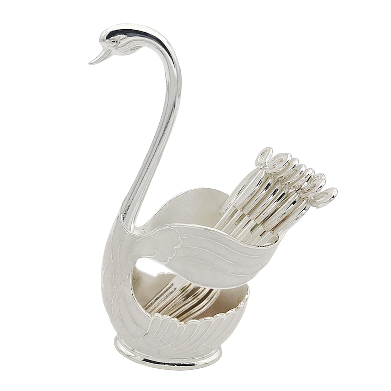 6-teiliges Kaffeebesteck-set Mit Dekorativem, Schwanenförmigem Ständer (gabel, Silber)