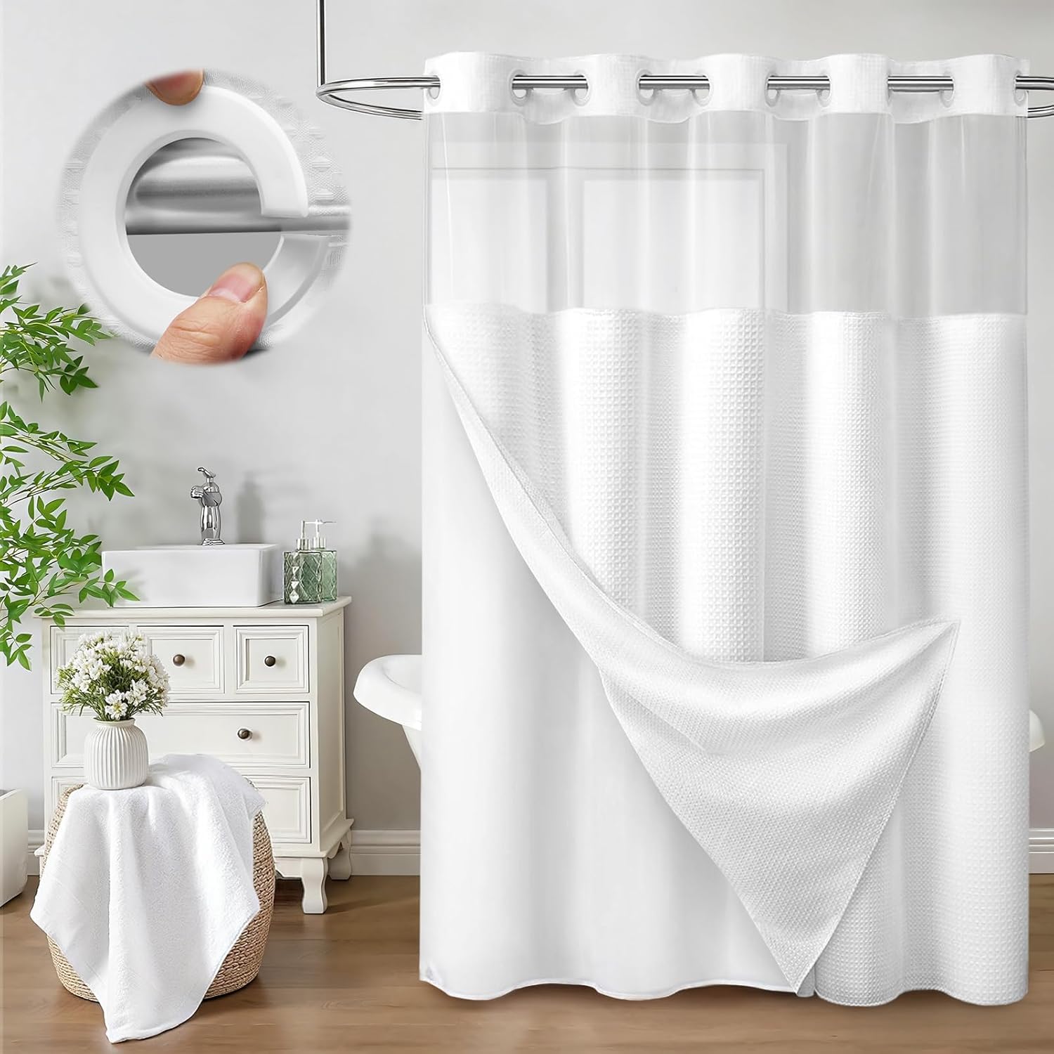 Gefütterter Duschvorhang Im Hotelstil (ringe Nicht Enthalten), Geprägt, Weiß, 152 Cm Breit X 183 Cm Lang.