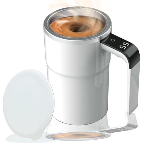 Weißer Magnetischer Kaffeebecher Mit Automatischem Rührwerk, Wiederbefüllbar Mit Schiebedeckel, Automatischer Magnetischer Rührbecher, Elektrischer Magnetischer Rührbecher Für Kaffee, Tee Und