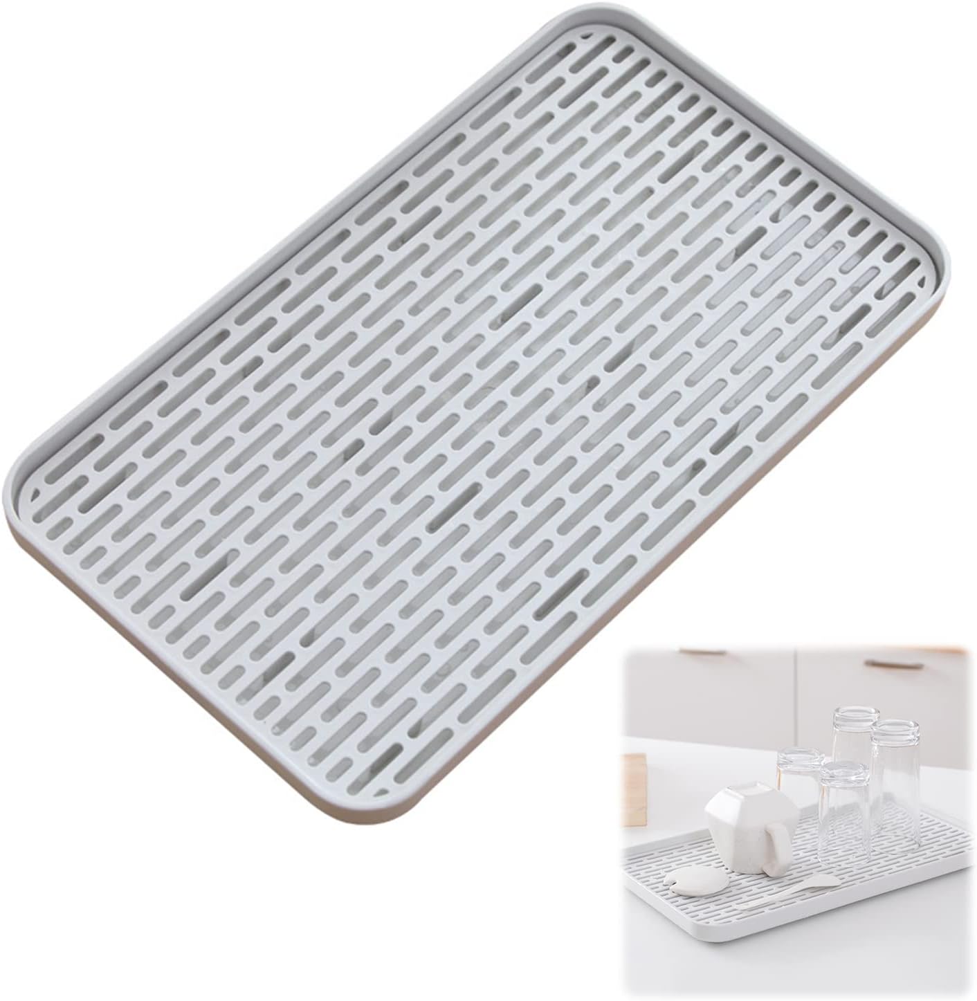 Abtropfgestell, Tabletthalter, Doppelwandiges, Dickes, Schräges Kunststofftablett Zum Trocknen Von Tassen, Schüsseln Und Obst.