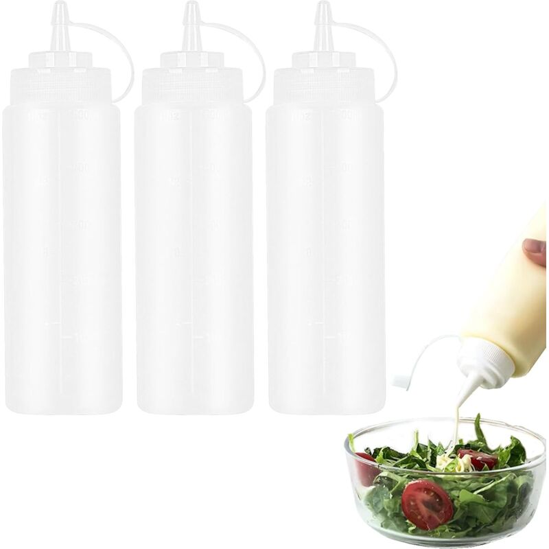 Set Aus 3 Plastikflaschen À 240 Ml, Messflasche, Salzstreuer Für Gewürze, Flaschen Für Soßen, Ketchup Und Andere Produkte.