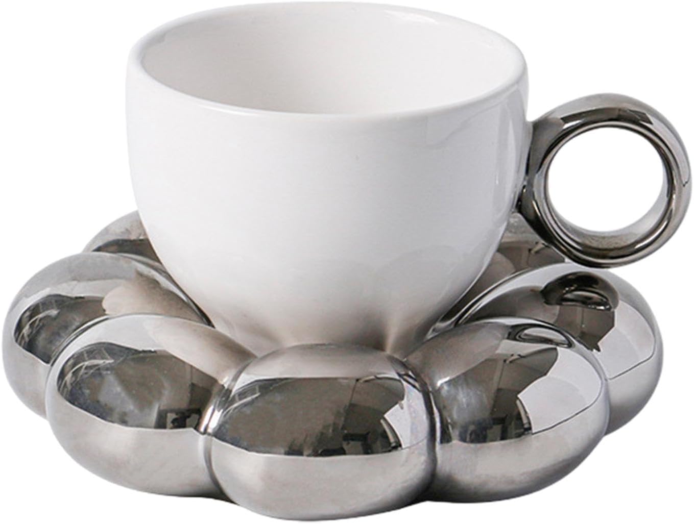 Kaffeetassen- Und Untertassenset Mit Blumenmuster – Niedliche Sonnenblumen-tassen Und -untertassen – Latte-tassen, 200 Ml, Weiß