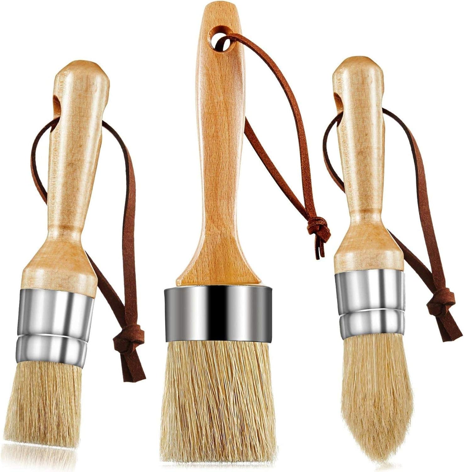 3er-set Kreide- Und Wachspinsel – Für Mal- Und Wachsprojekte – Naturborsten Vom Wildschwein, Ergonomische Griffe, Milchfarbe, Schablonierpinsel Für Holzmöbel