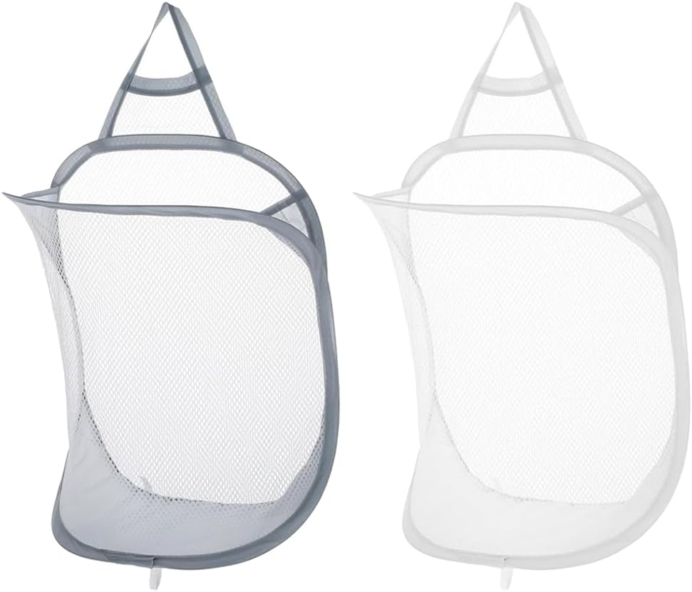 Set Mit 2 Hängenden Wäschekörben Aus Netzgewebe, Faltbar, Kleine, Aufklappbare Wandkörbe Für Schmutzwäsche, Tragbarer Wäschebeutel Für Zuhause, Hotel, Reisen, Camping (weiß + Grau)