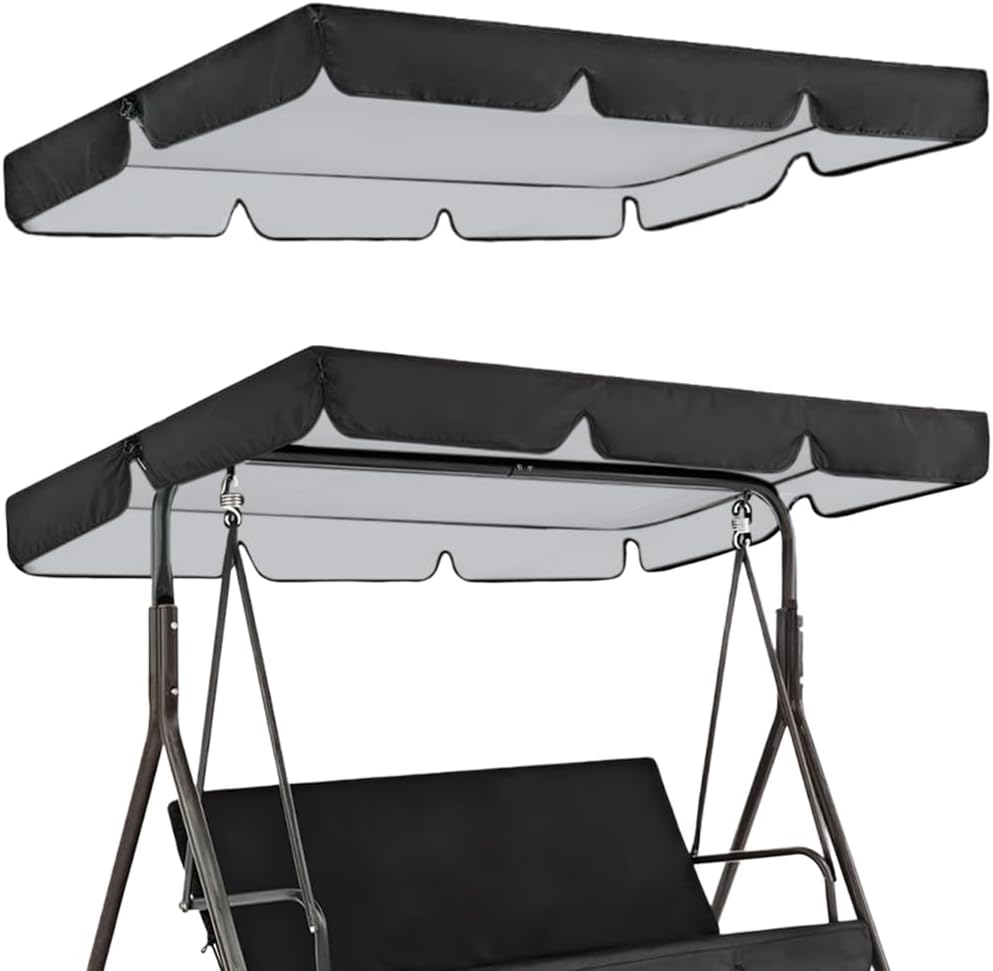 2 Stück 195 X 125 Cm Ersatzdach Für Gartenschaukeln, Schwarzes Terrassenschaukeldach Für 3-sitzer-gartenschaukelstühle, Dach Aus 190t Oxford-gewebe Mit Uv-schutz