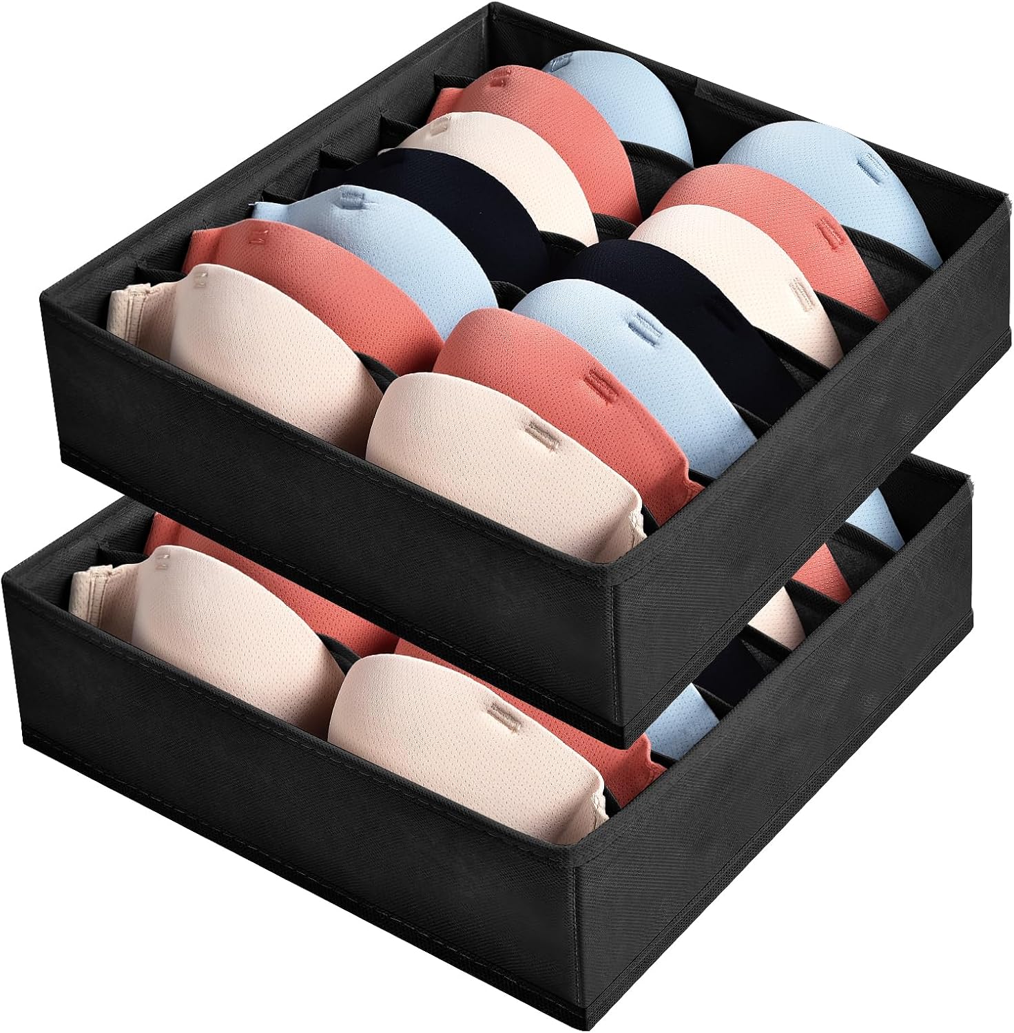 Schubladenorganizer-set Für Unterwäsche, 2er-set, Bh-aufbewahrungsboxen Mit 7 Fächern, Faltbare Aufbewahrungsbox Für Bhs, Krawatten Und Schals