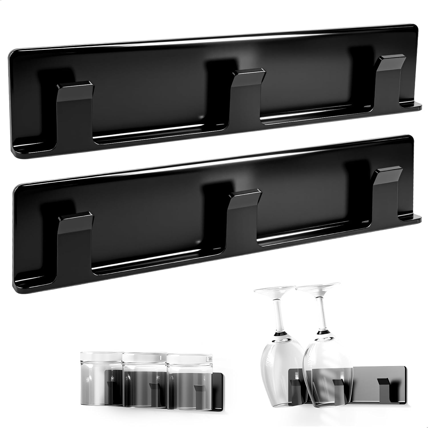 2-teiliger Stielglashalter, Bohrfreier Weinglashalter, Hängendes Stielglasregal, Hängender Becherhalter Für Küche, Café, Bar, Restaurant, Schwarz
