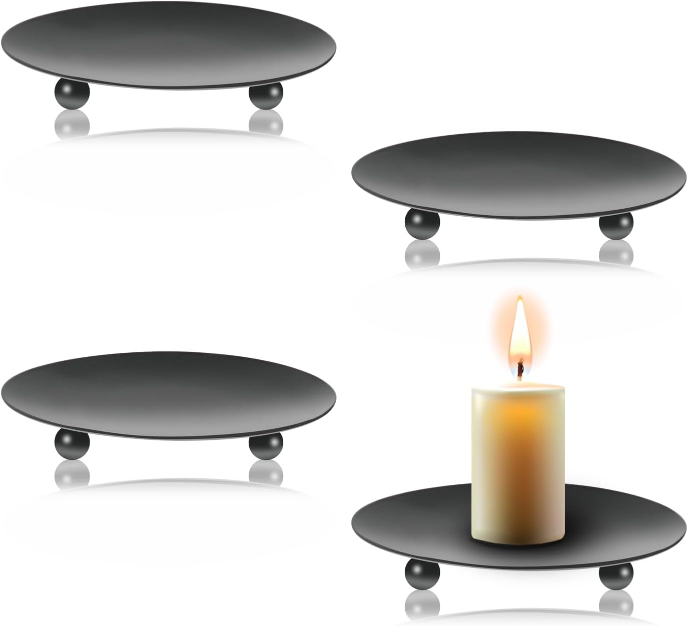 4-teiliger Kerzenhalter Aus Metall, 9 Cm, Kerzenhalter, Dekorative Kerzenschale, Dekorativer Kerzenständer Für Weihnachten, Familienfeiern, Hochzeitsdekoration Und Abendessen (schwarz)
