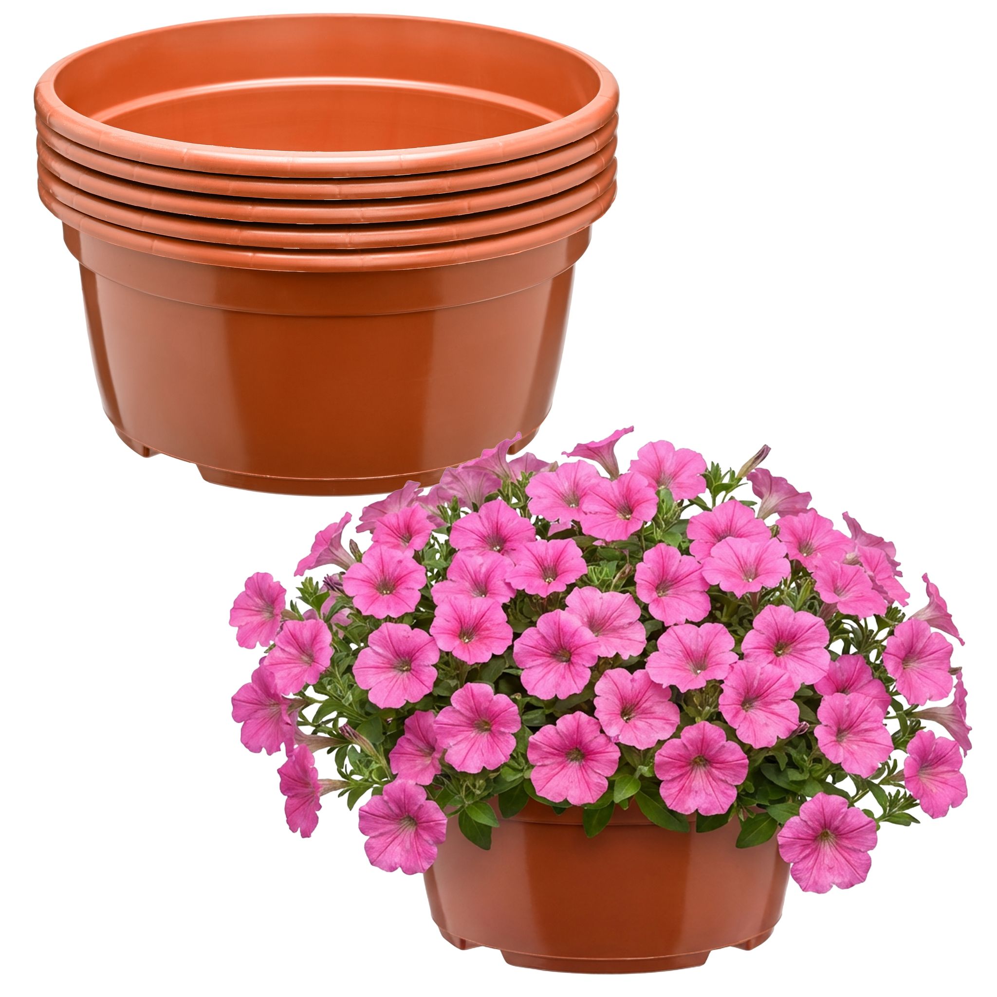 Garronda Blumentopf Rund Pflanzschale Ø 19 X 9,5 Cm (2,2 L) 5er Set Kunststoff Mit Drainage Pflanzgefäß Für Wurzelpflanzen Zwiebelpflanzen Garten Anzucht Innen Außenbereich Terrakotta Gd-0207
