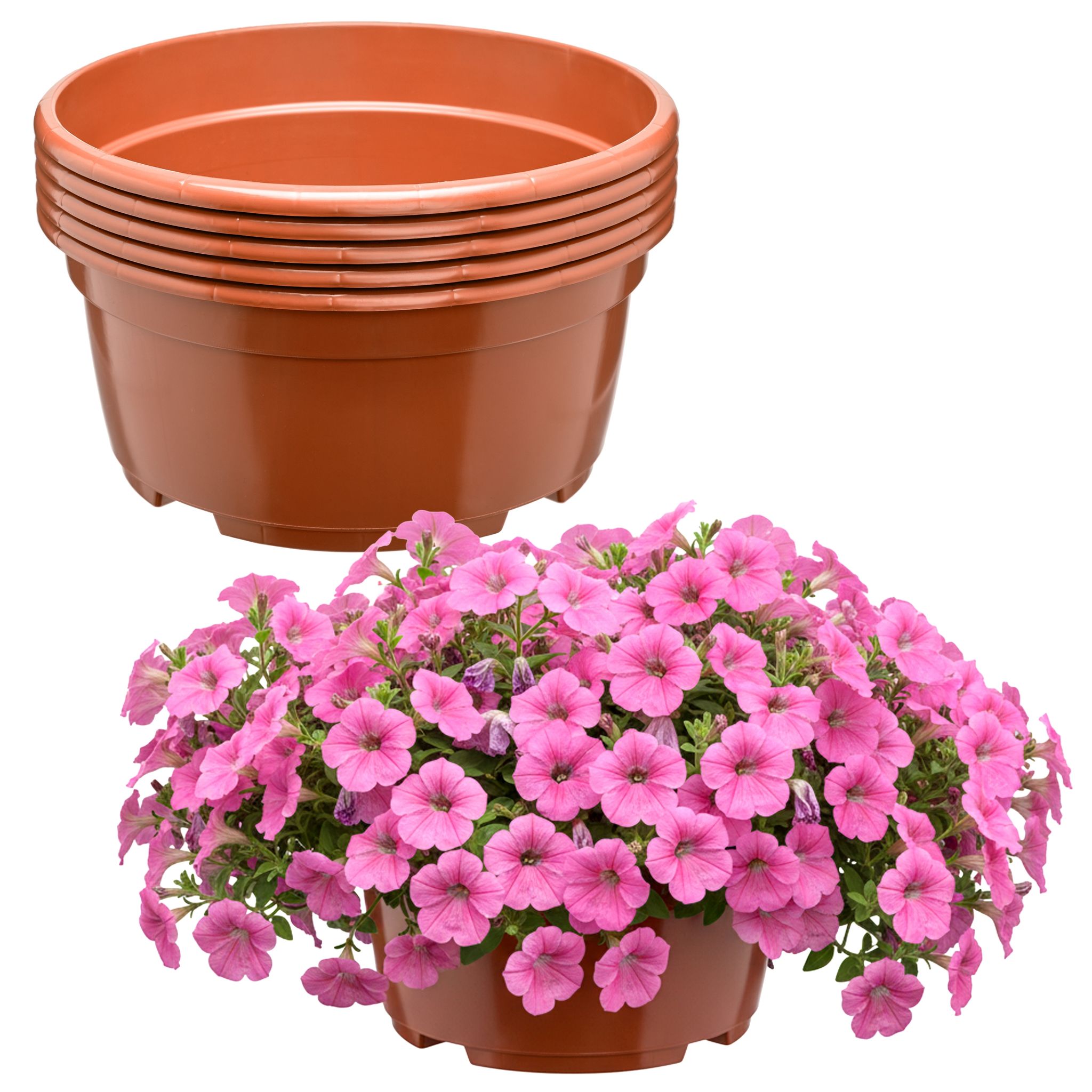 Garronda Blumentopf Rund Pflanzschale Ø21 X 10,5 Cm (3 L) 5er Set Kunststoff Mit Drainage Pflanzgefäß Für Wurzelpflanzen Zwiebelpflanzen Garten Anzucht Innen Außenbereich Terrakotta Gd-0207