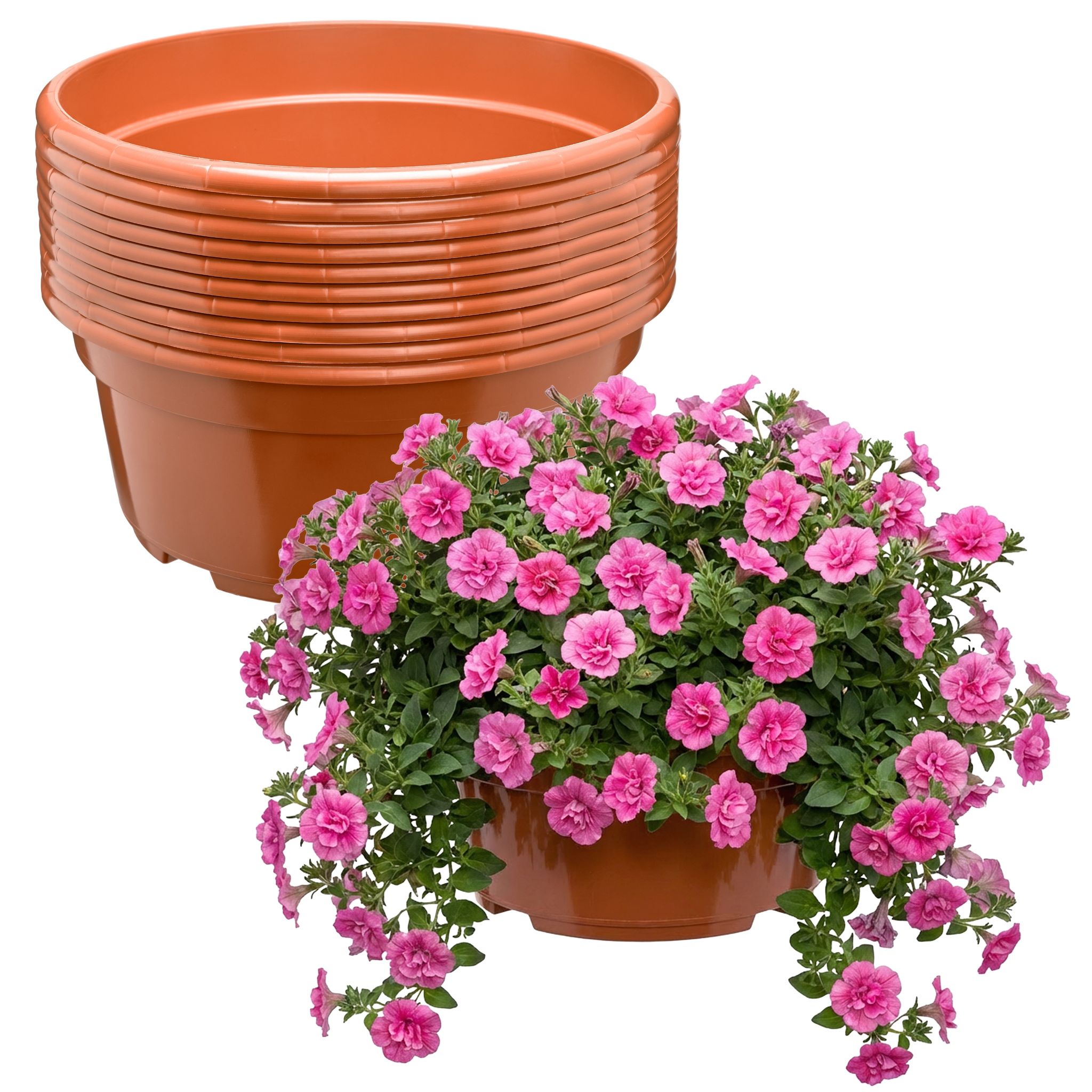 Garronda Blumentopf Rund Pflanzschale Ø25 X 11,5 Cm (4,7 L) 10er Set Kunststoff Mit Drainage Pflanzgefäß Für Wurzelpflanzen Zwiebelpflanzen Garten Anzucht Innen Außenbereich Terrakotta Gd-0207