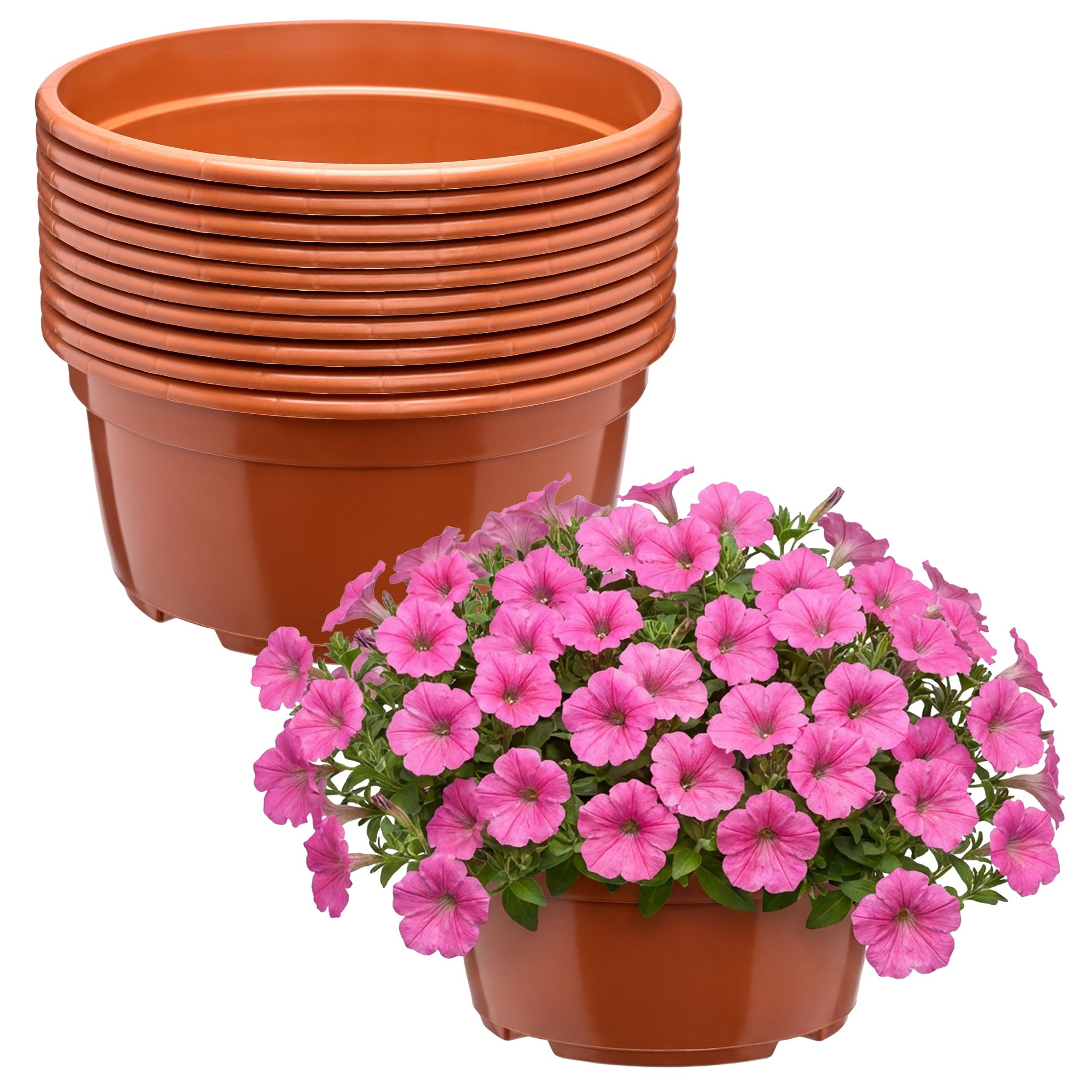 Garronda Blumentopf Rund Pflanzschale Ø 19 X 9,5 Cm (2,2 L) 10er Set Kunststoff Mit Drainage Pflanzgefäß Für Wurzelpflanzen Zwiebelpflanzen Garten Anzucht Innen Außenbereich Terrakotta Gd-0207