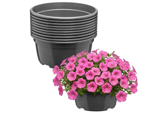 Garronda Blumentopf Rund Pflanzschale Ø 19 X 9,5 Cm (2,2 L) 10er Set Kunststoff Mit Drainage Pflanzgefäß Für Wurzelpflanzen Zwiebelpflanzen Garten Anzucht Innen Außenbereich Anthrazit Gd-0207