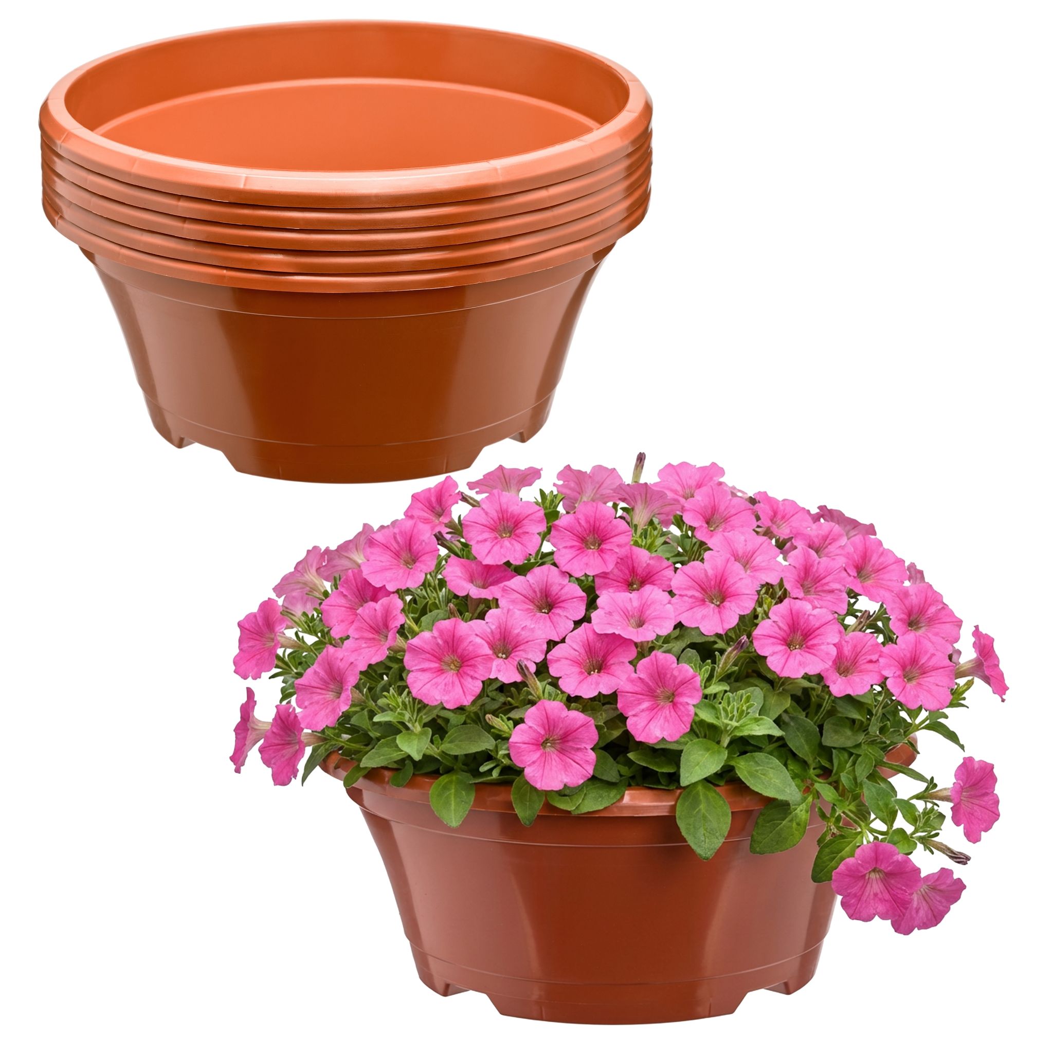 Garronda Blumentopf Rund Pflanzschale Ø 22,5 X 9 Cm (2 L) 5er Set Kunststoff Mit Drainage Pflanzgefäß Für Wurzelpflanzen Zwiebelpflanzen Garten Anzucht Innen Außenbereich Terrakotta Gd-0207
