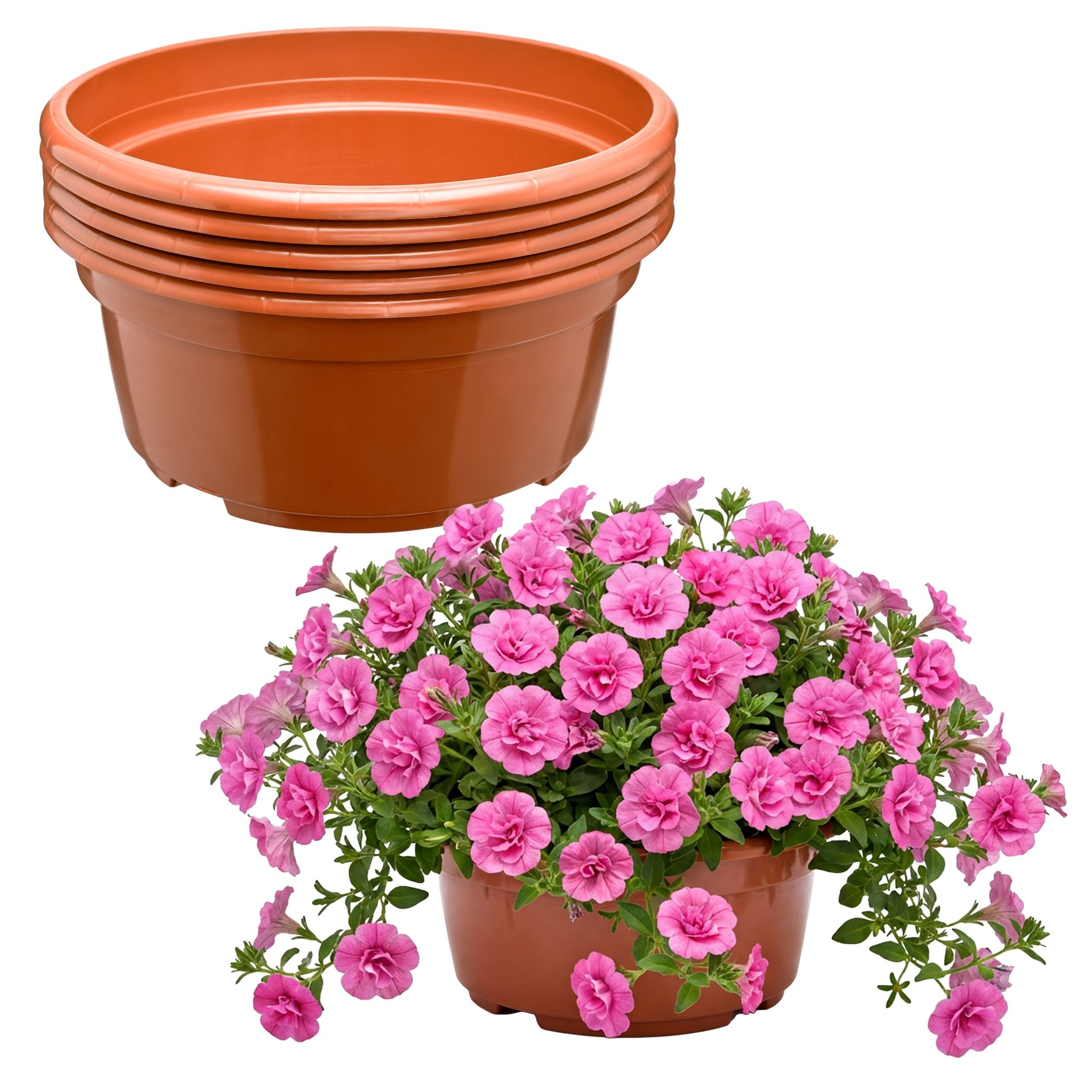 Garronda Blumentopf Rund Pflanzschale Ø23 X 11 Cm (3,5 L) 5er Set Kunststoff Mit Drainage Pflanzgefäß Für Wurzelpflanzen Zwiebelpflanzen Garten Anzucht Innen Außenbereich Terrakotta Gd-0207