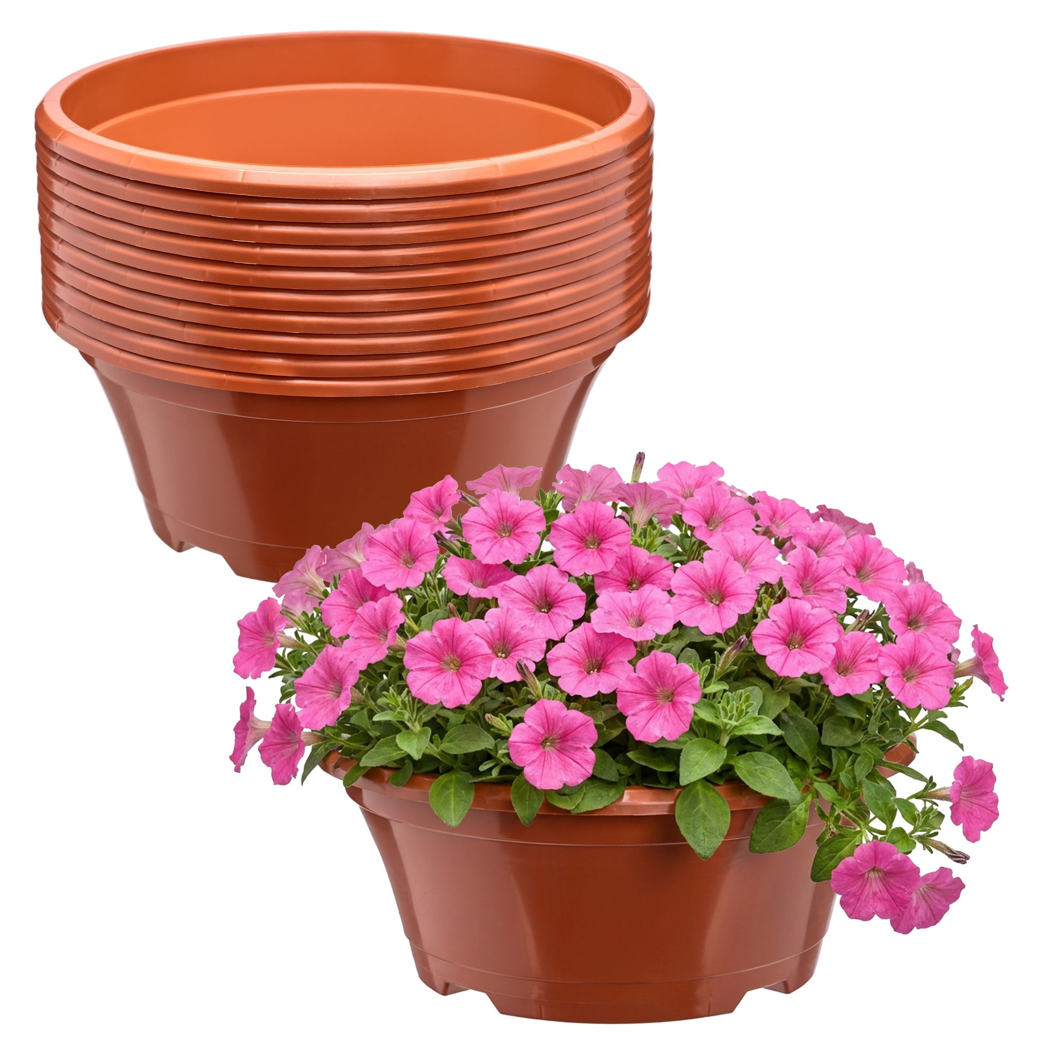 Garronda Blumentopf Rund Pflanzschale Ø 22,5 X 9 Cm (2 L) 10er Set Kunststoff Mit Drainage Pflanzgefäß Für Wurzelpflanzen Zwiebelpflanzen Garten Anzucht Innen Außenbereich Terrakotta Gd-0207