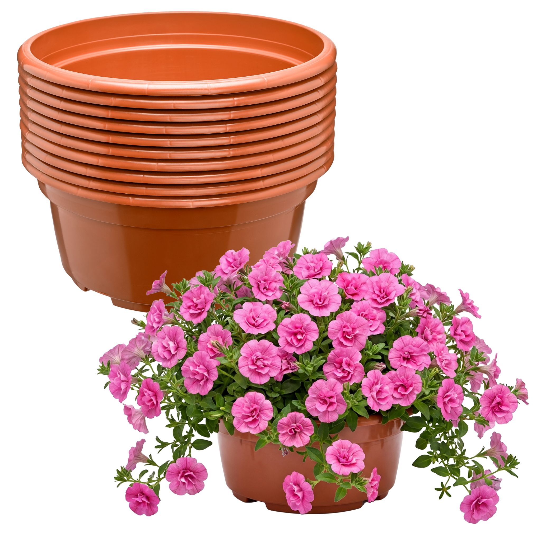 Garronda Blumentopf Rund Pflanzschale Ø23 X 11 Cm (3,5 L) 10er Set Kunststoff Mit Drainage Pflanzgefäß Für Wurzelpflanzen Zwiebelpflanzen Garten Anzucht Innen Außenbereich Terrakotta Gd-0207