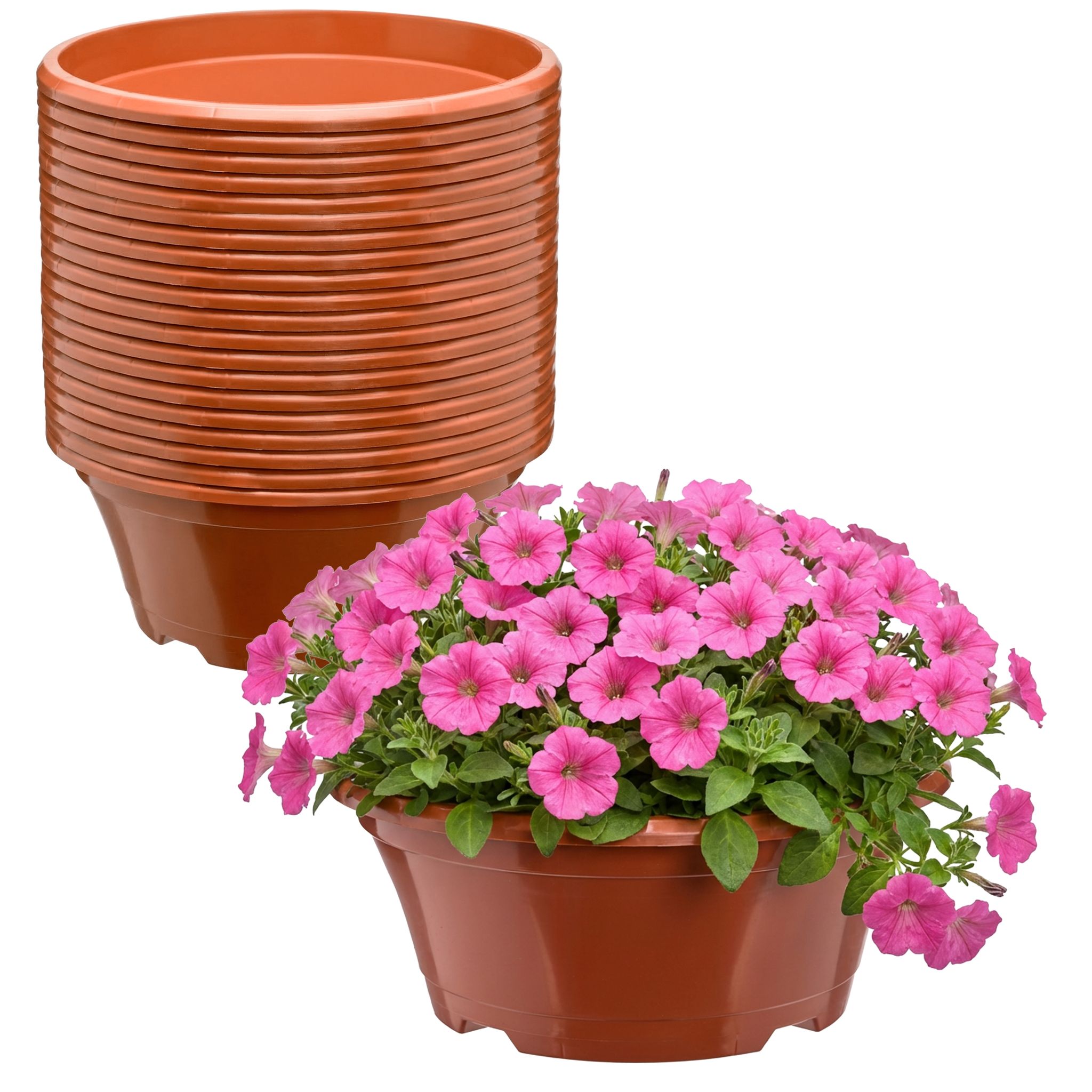 Garronda Blumentopf Rund Pflanzschale Ø 22,5 X 9 Cm (2 L) 20er Set Kunststoff Mit Drainage Pflanzgefäß Für Wurzelpflanzen Zwiebelpflanzen Garten Anzucht Innen Außenbereich Terrakotta Gd-0207