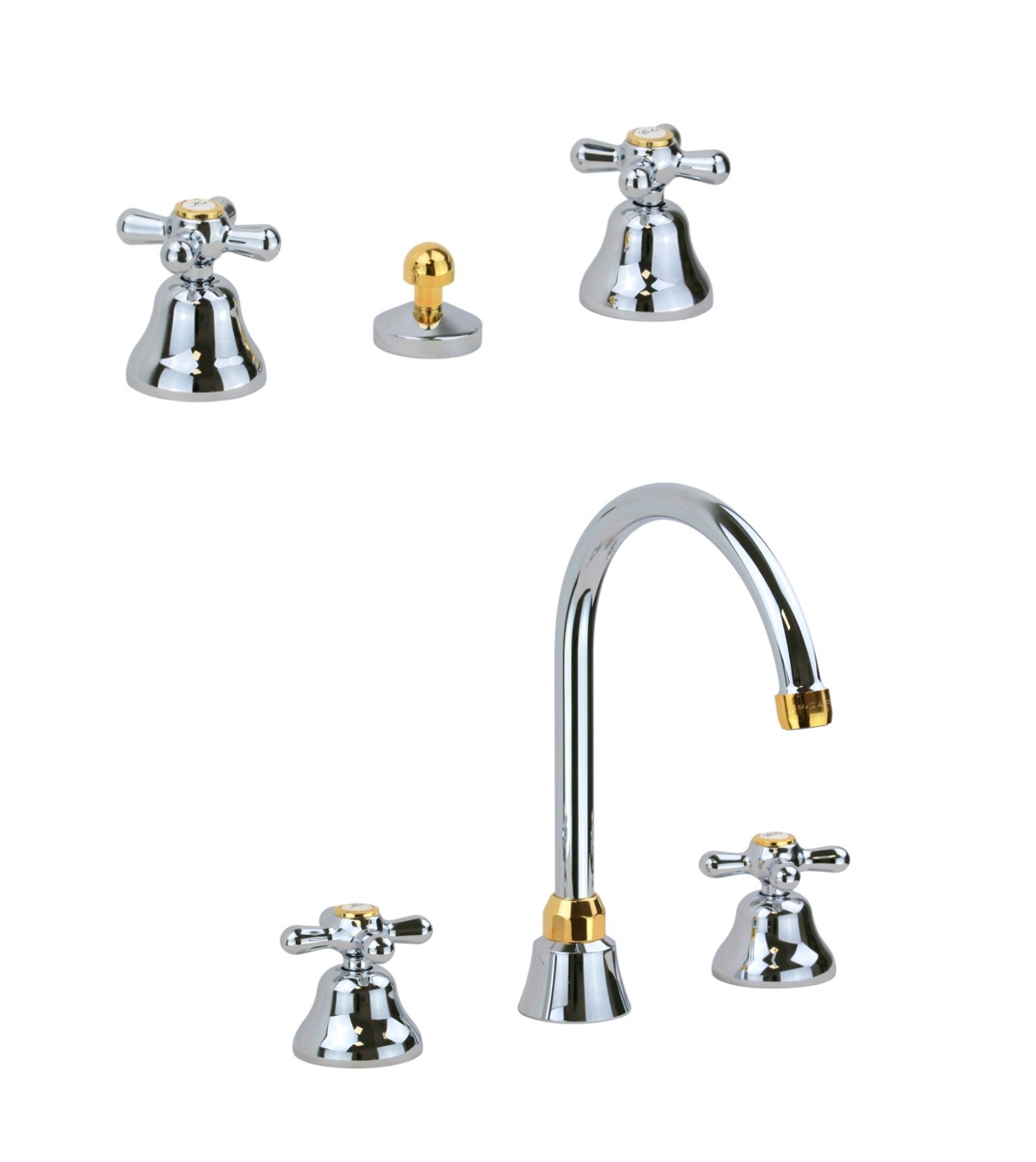 3-loch Wasserhahn-set Im Chrom-goldfarbenen Retro-stil Gattoni Calypso Kitcaly3cd