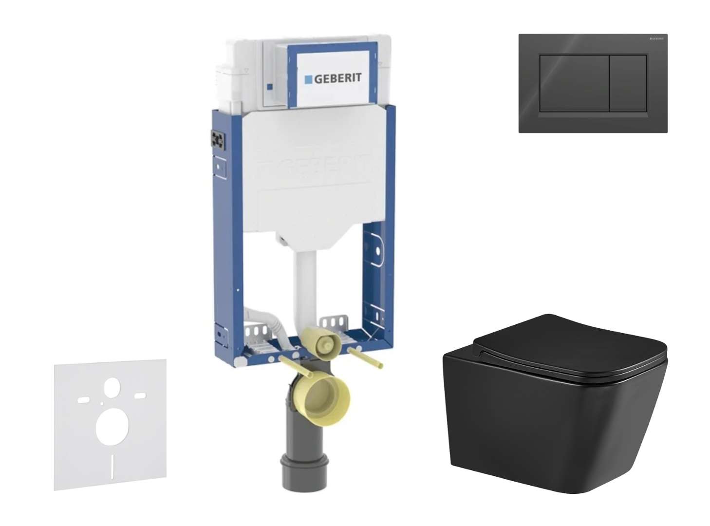 Geberit Kombifix - Set Vorwandelement, Wc Arkas I Mit Softclose-sitz Und Sigma20-betätigungsplatte, Schwarz Glänzend/schwarz Matt Sani15ca5511