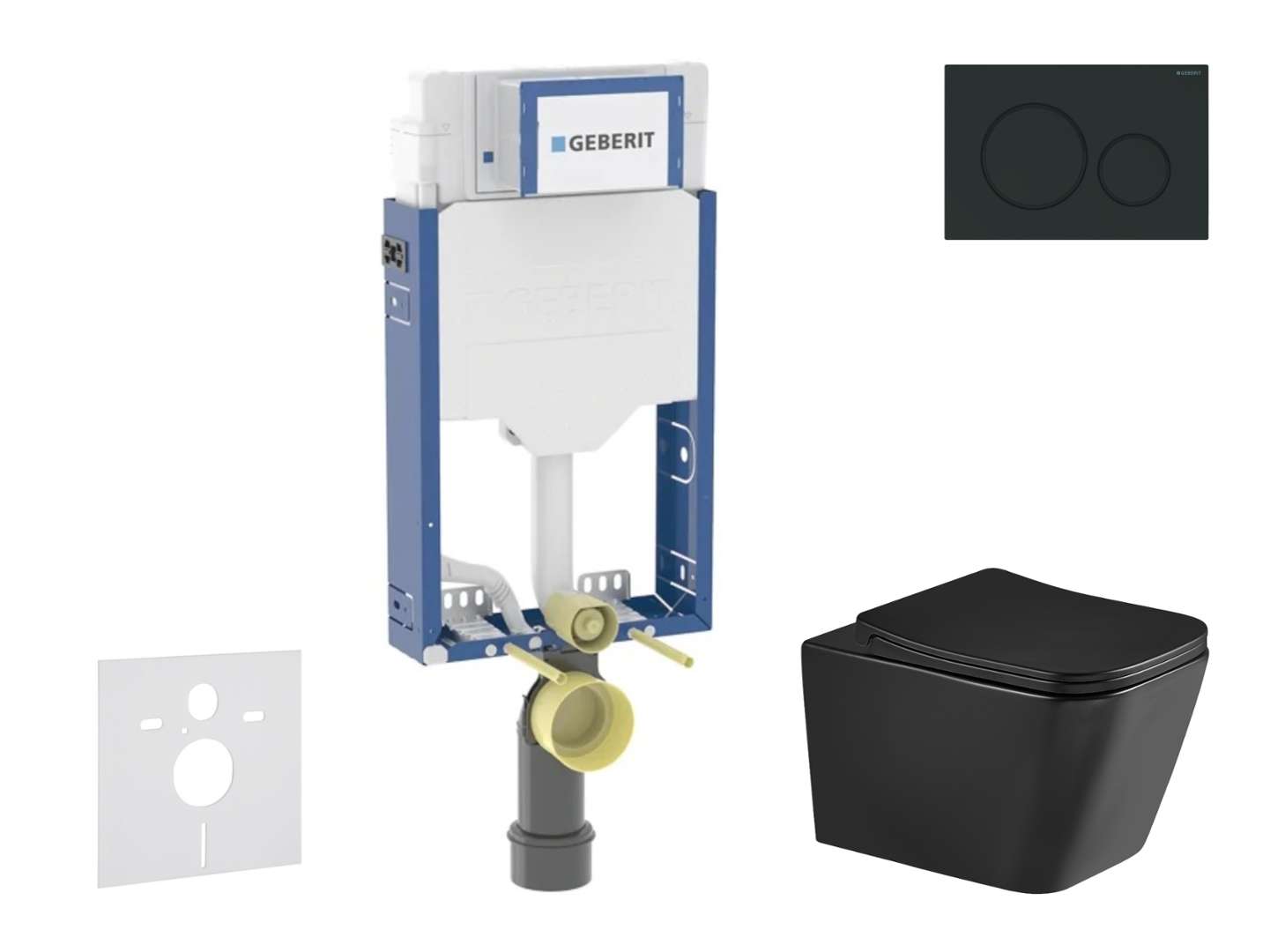 Geberit Kombifix - Set Vorwandelement, Arkas I-wc Mit Softclose-sitz Und Sigma20-betätigungsplatte, Schwarz Matt/schwarz Sani15ca5510