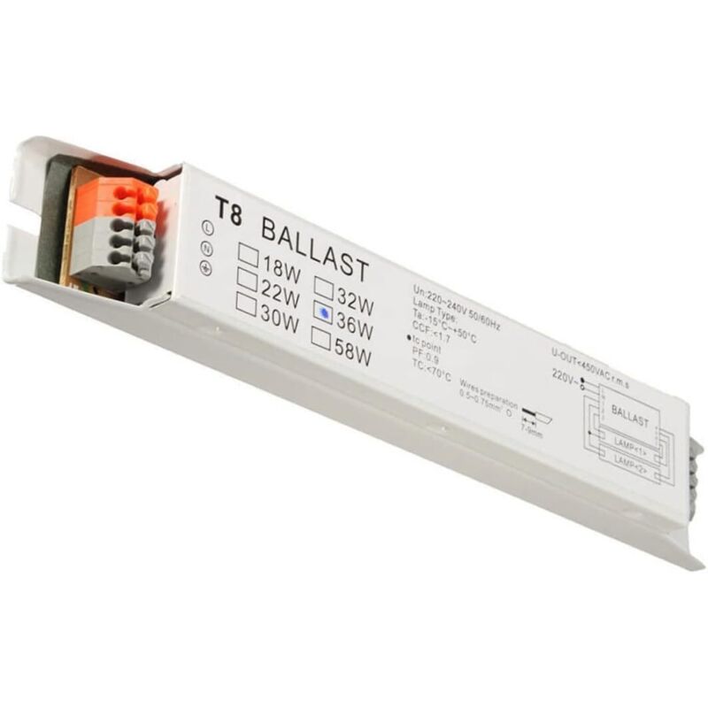 Elektronisches T8-vorschaltgerät 2 X 36 W – 230 V – 21 Cm Breit – Energiesparend – Blitzfrei – Geräuschlos