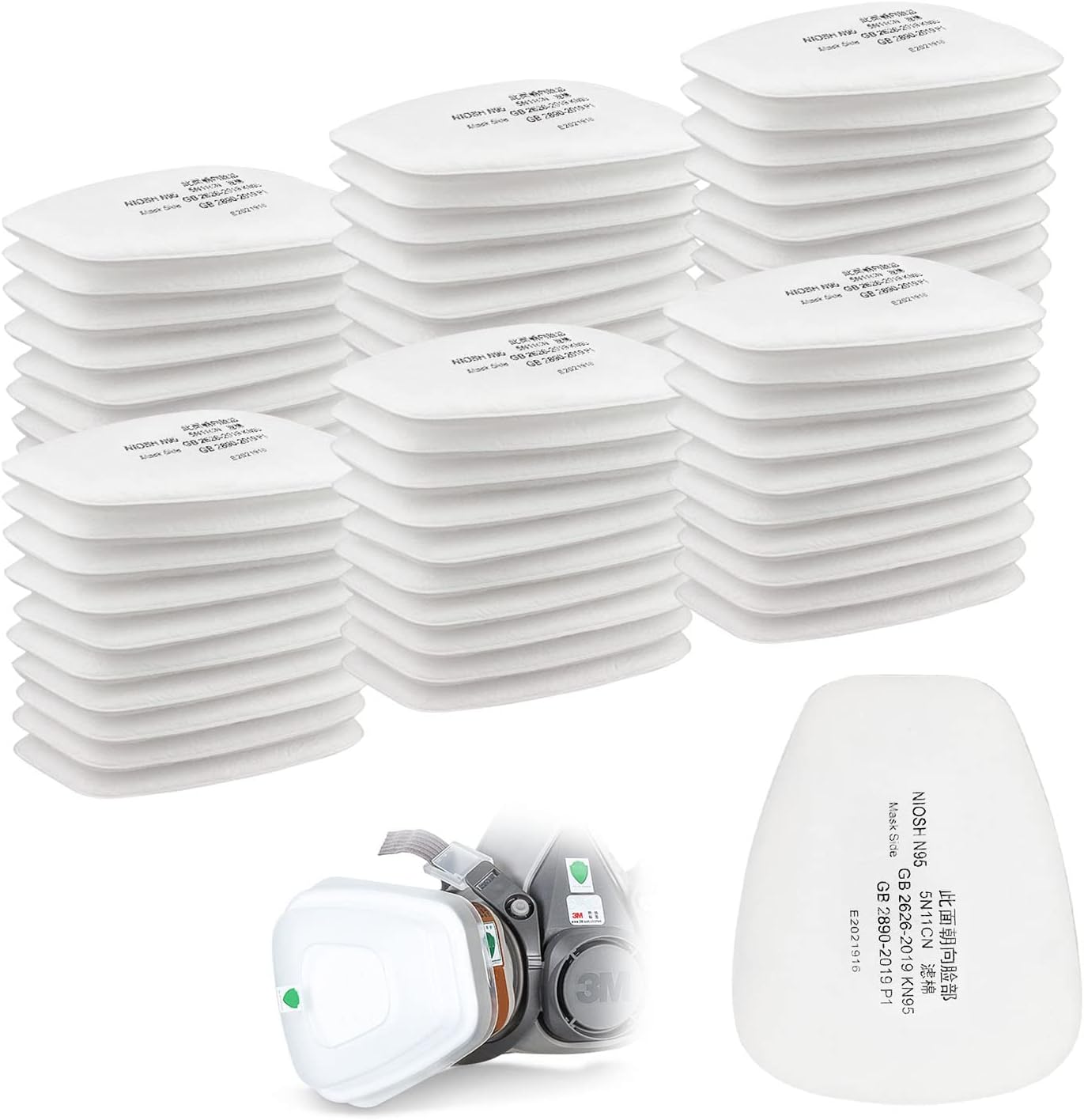 Packung Mit 60 3m Baumwollfiltern – 5n11 Cn Einsatzfilter – Hohe Durchlässigkeit Und Geringer Widerstand – Kompatibel Mit Den Modellen 6000, 6200, 6800, 7501, 7502, Ff402