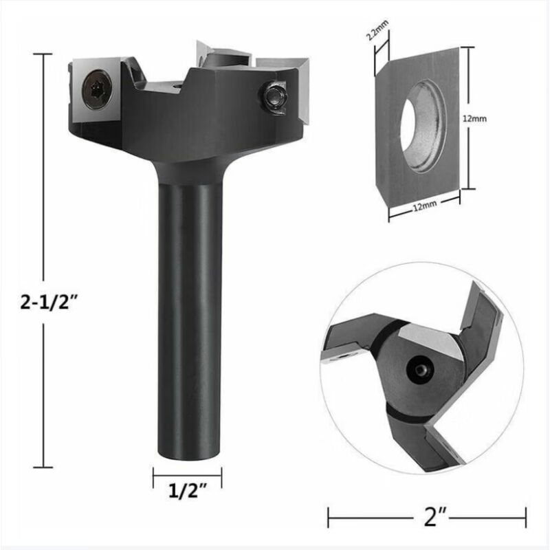 12-mm-planfräser – 60-mm-schaft – 60 Mm Schnittdurchmesser – 3 Hartmetall-wendeschneidplatten Für Hartholz – Hochwertige Oberflächenbearbeitung