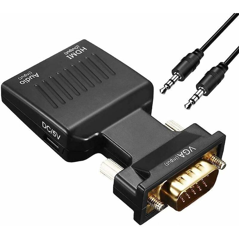 Vga-zu-hdmi-adapter 1080p, Vga-stecker Auf Hdmi-buchse, Inklusive Audiokabel Und Usb-ladekabel Für Pc, Laptop, Monitor Und Projektor – Schwarz