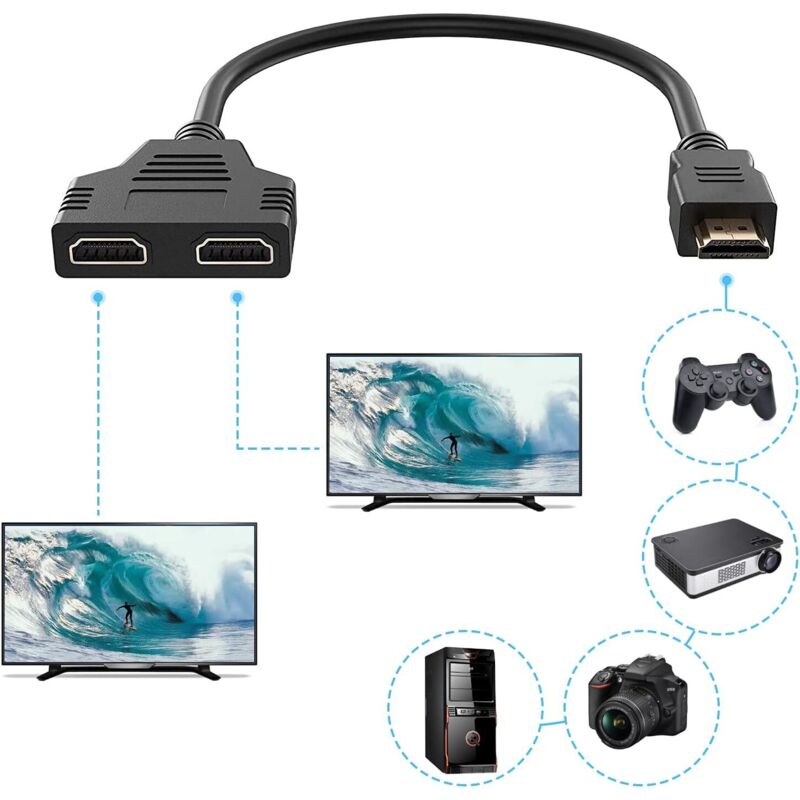 Hdmi-splitter (stecker Auf 2 Buchsen) – Unterstützt 4k Full Hd – Vergoldete Anschlüsse – Für Fernseher, Monitor, Projektor