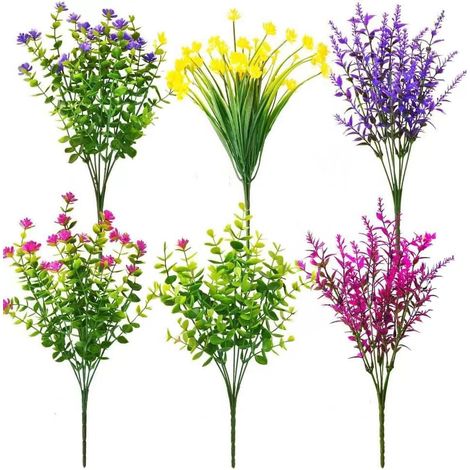Künstliche Blumen, 6 Stück, Verschiedene Künstliche Blumen, Für Den Außenbereich, Uv-schutz, Künstliche Pflanzen, Dekoration Für Innenbereich, Haus, Balkon, Garten, Fenster, Büro, Hochzeit (6