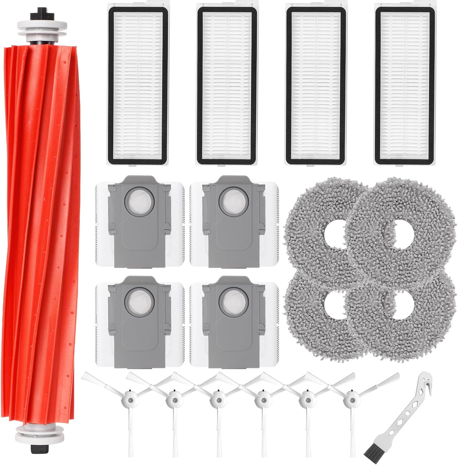 Zubehör-set Für Roborock Qrevo S/qrevo Pro/qrevo Maxv/qrevo Plus Roboter-staubsauger-ersatzteile. 1 Hauptbürsten, 4 Hepa-filter, 4 Wischpads, 6 Seitenbürsten, 4 Staubbeutel, 1 Bürste (20 Stück)