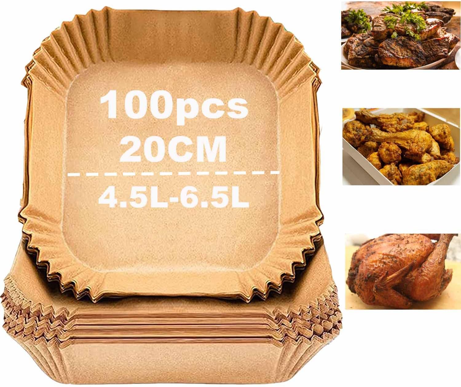 Backpapier Für Heißluftfritteuse, 100 Stück 20cm Airfryer Backpapier Wasserdicht Ölfest Einwegschalen Luftfritteuse Pergamentpapier Liner Für Heißluftfritteuse Ofen