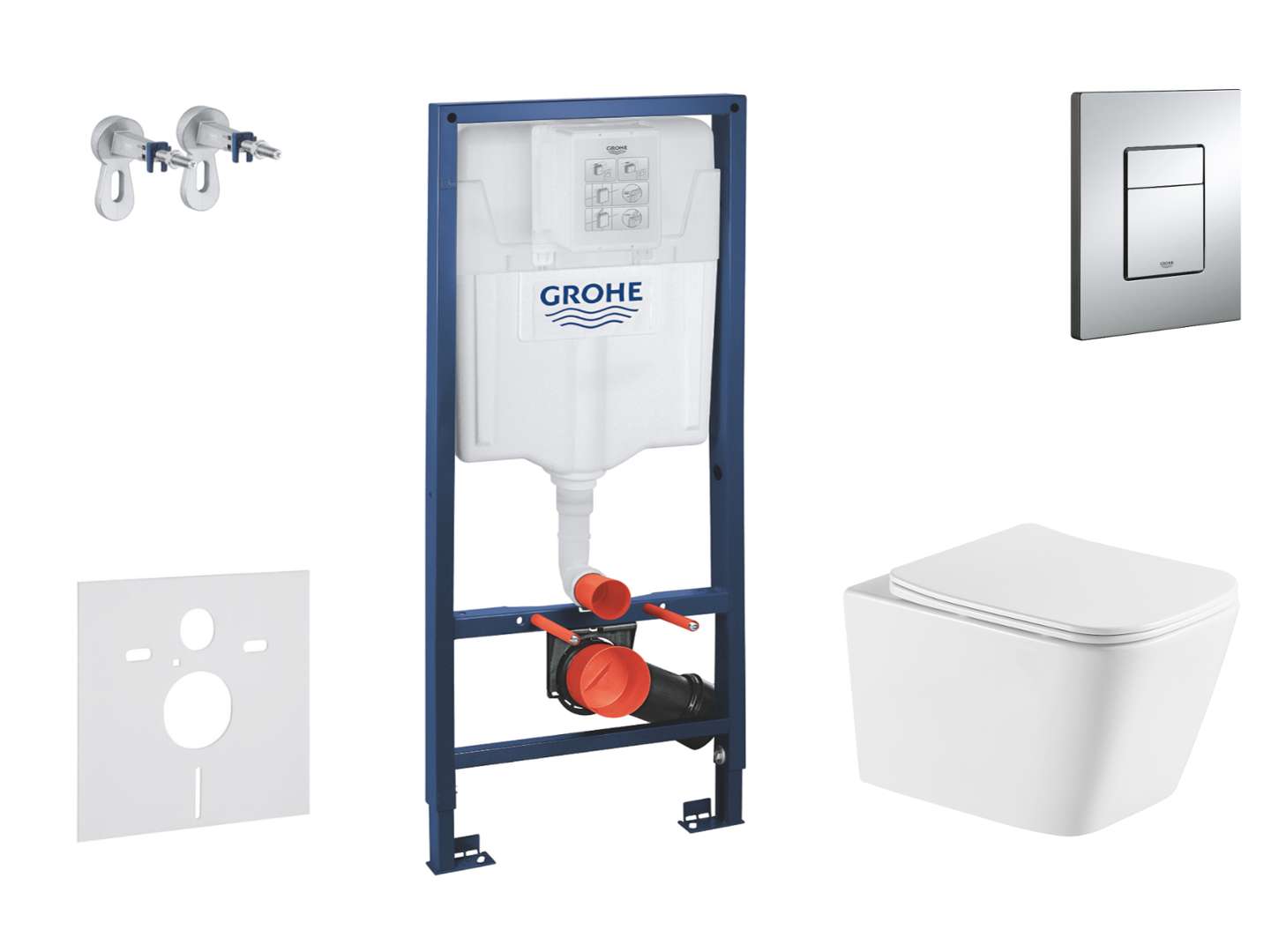 Grohe Rapid Sl - Set Vorwandelement, Arkas I-wc Mit Softclose-sitz Und Skate Cosmopolitan-betätigungsplatte, Chrom Sani11ba1111