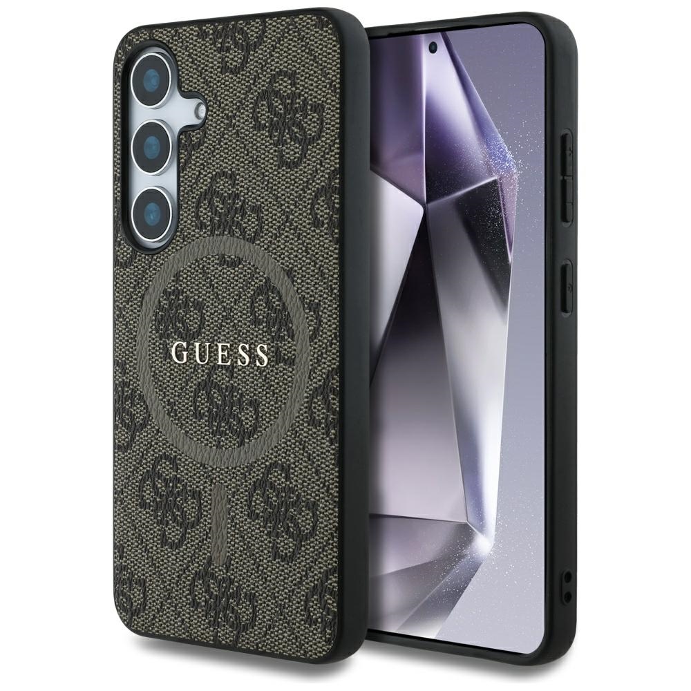 Guess Lederhülle 4g Mit Farbigem Ring, Klassischem Logo Und Magsafe-design Für Samsung Galaxy S25, Braun