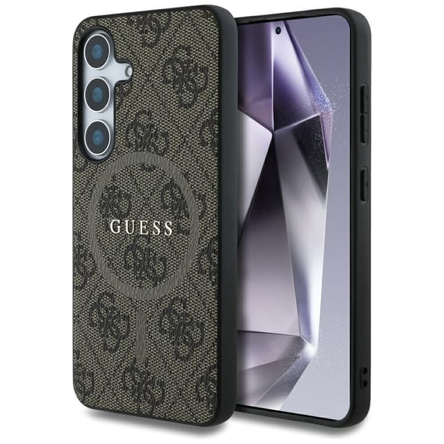Guess Lederhülle 4g Mit Farbigem Ring, Klassischem Logo Und Magsafe-design Für Samsung Galaxy S25, Braun