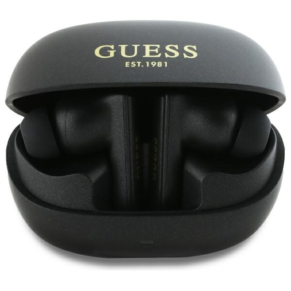 Guess Bluetooth-kopfhörer Gutwst88mctgk Tws + Dockingstation, Schwarz/schwarz, Kapsel Mit Aufgedrucktem Logo