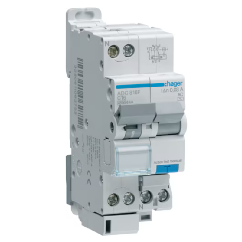Hager Adc806f Fehlerstromschutzschalter 1p+n 4.5/6ka C-6a 30ma Ac