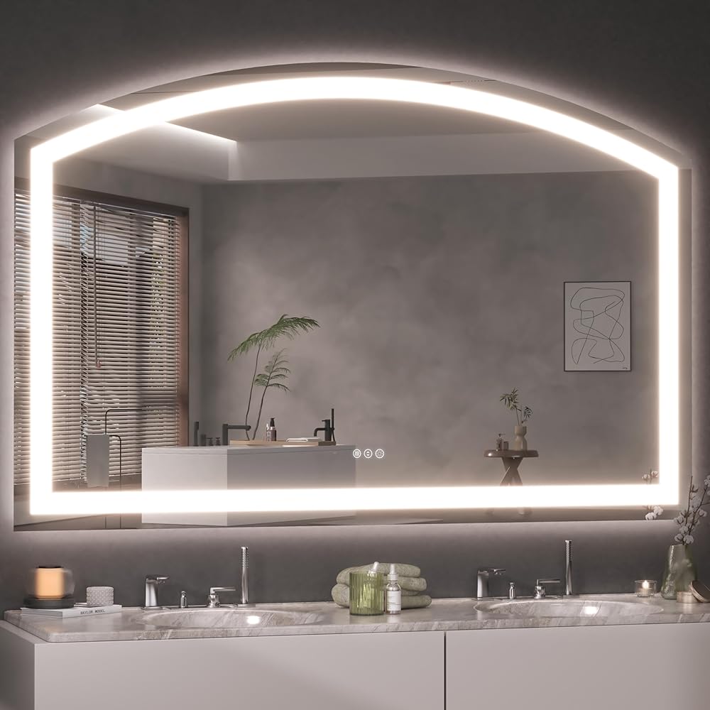 Hasipu Badspiegel Mit Beleuchtung 140x91cm, Led Badezimmerspiegel, Entfoggen Bad Spiegel Wandspiegel, 3 Farben Dimmbar, Touch-schalter, Energiesparend Lichtspiegel