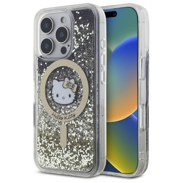 Hello Kitty Hkhmp16llgdik Iphone 16 Pro 6,3" Schwarze Gold-hartschalen-hülle Liquid Glitter Fever Magsafe