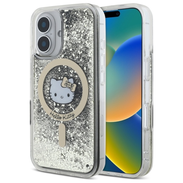 Hello Kitty Hkhmp16slgdik Iphone 16 6,1" Schwarz-gold/schwarz-gold Hartschalenetui Liquid Glitter Fever Magsafe