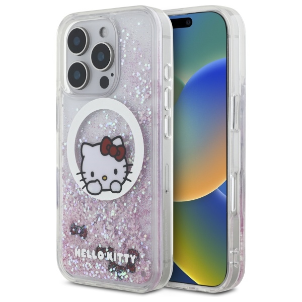 Hello Kitty Hkhmp16llswkh Iphone 16 Pro 6,3" Weiße/weiße Hartschalen-hülle Mit Flüssigglitzer, Süßen Kitty-schleifen Und Magsafe