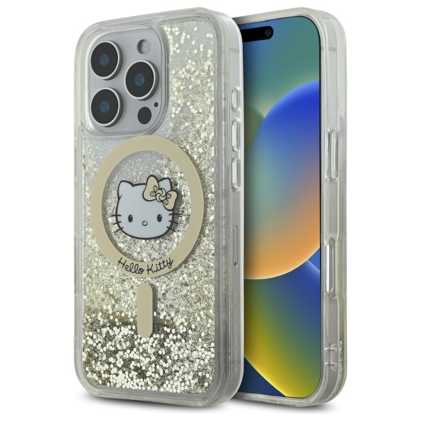 Hello Kitty Hkhmp16llgdih Iphone 16 Pro 6,3" Weißgoldene Hartschalen-hülle Mit Flüssigglitzer-effekt Und Magsafe-funktion