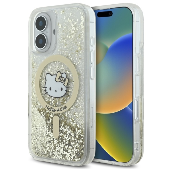 Hello Kitty Hkhmp16slgdih Iphone 16 6,1" Weißgoldene Hartschalen-hülle Mit Flüssigglitzer-effekt Und Magsafe