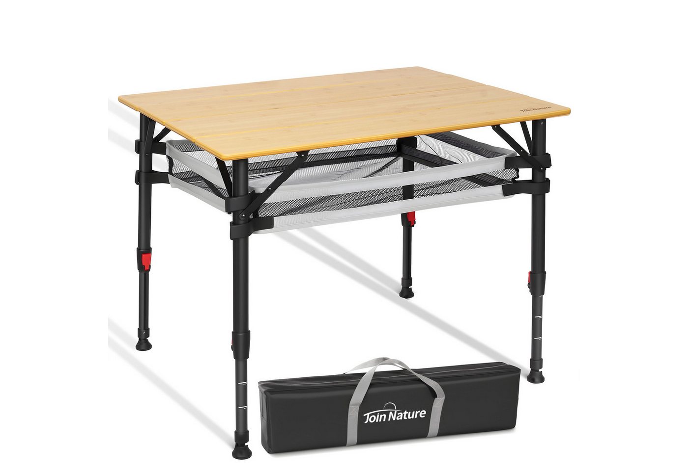 Homecall Klapptisch Bambus Camping-klapptisch Höhenverstellbar 47–65 Cm, (natürliche Bambus-tischplatte, Aluminiumrahmen, Abnehmbares Netzfach, Tragbarer Outdoor-picknicktisch) (holzfarbe) Bild 2