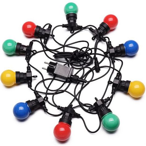 5 M Lange, Mehrfarbige Lichterkette (ip65) – Elektrische Lichterkette Für Den Außenbereich Mit 10 Glühbirnen In Blau, Rot, Gelb Und Grün – Romantische Außendekoration Für Terrasse Und Garten